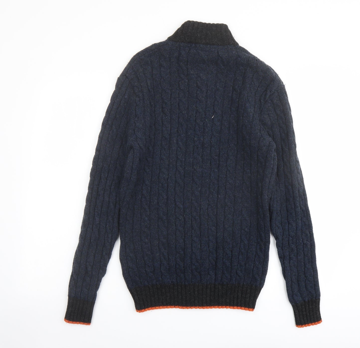 Racing Green Mens Blue High Neck Wool Full Zip Jumper Size S Long Sleeve