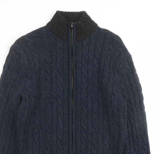 Racing Green Mens Blue High Neck Wool Full Zip Jumper Size S Long Sleeve