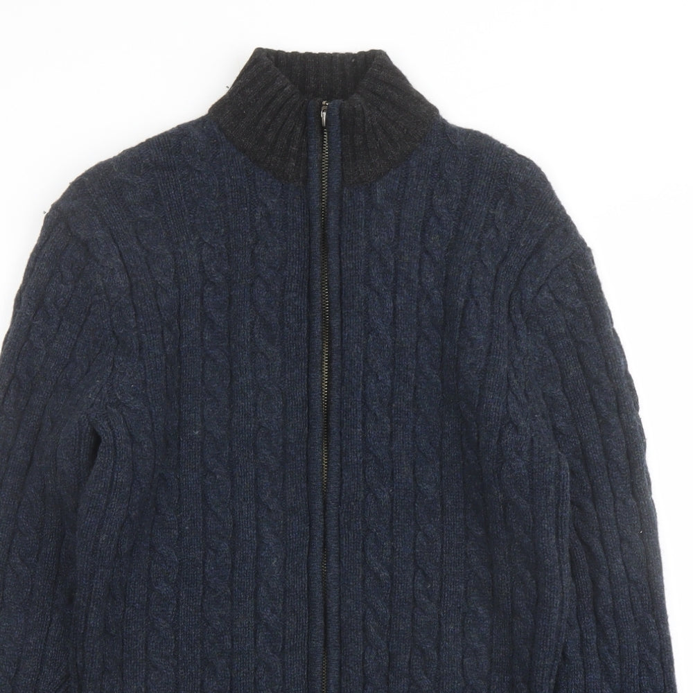 Racing Green Mens Blue High Neck Wool Full Zip Jumper Size S Long Sleeve