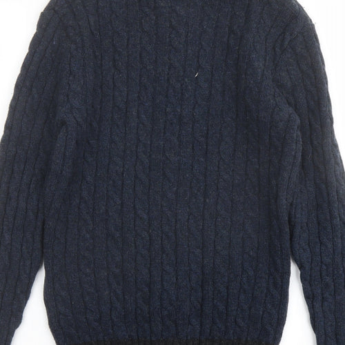 Racing Green Mens Blue High Neck Wool Full Zip Jumper Size S Long Sleeve