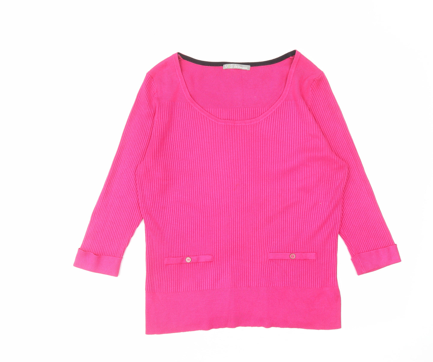 Marks and Spencer Womens Pink Scoop Neck Viscose Pullover Jumper Size 20