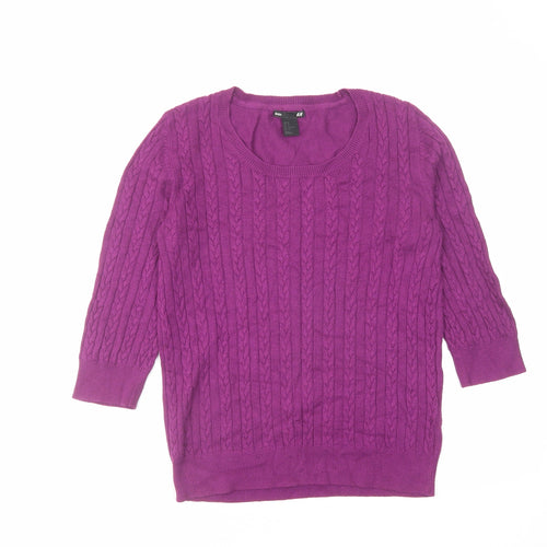 H&M Womens Purple Round Neck Viscose Pullover Jumper Size M