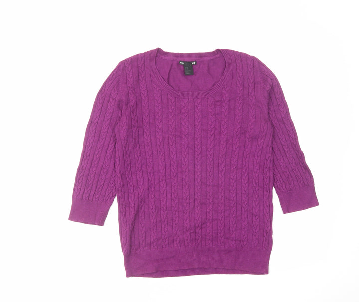 H&M Womens Purple Round Neck Viscose Pullover Jumper Size M