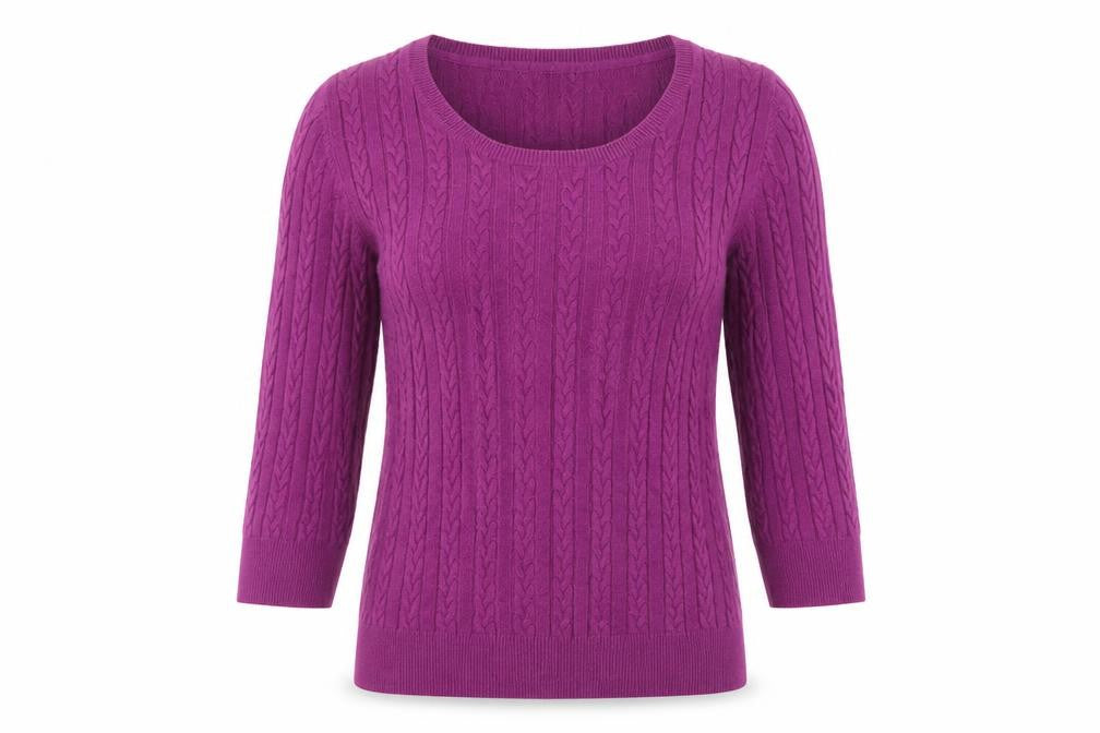 Front view of H&M women’s purple round neck viscose jumper, size M