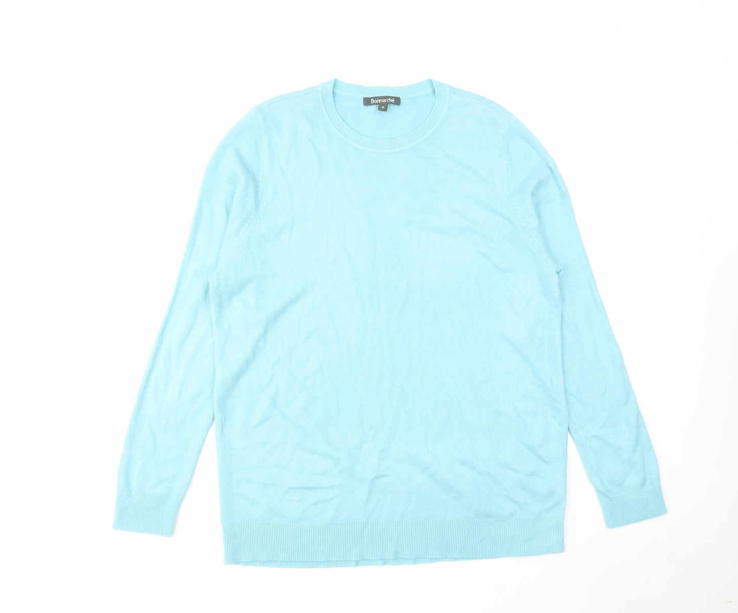 Bonmarché Womens Blue Round Neck Acrylic Pullover Jumper Size 18