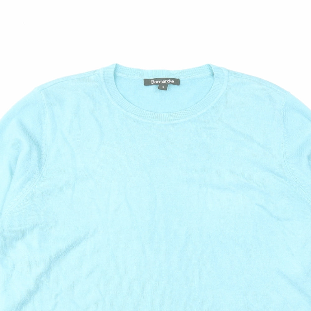 Bonmarché Womens Blue Round Neck Acrylic Pullover Jumper Size 18