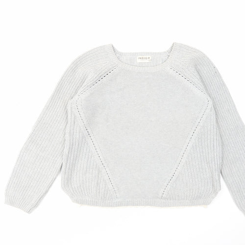 Indigo Womens Grey Round Neck Cotton Pullover Jumper Size 14