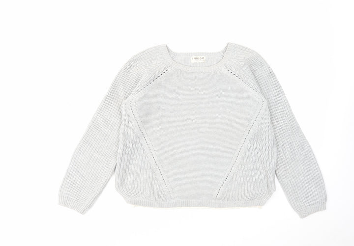 Indigo Womens Grey Round Neck Cotton Pullover Jumper Size 14