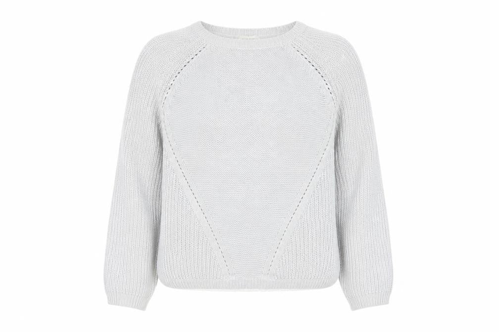 Front view of Indigo women’s grey round neck cotton jumper, size UK 14