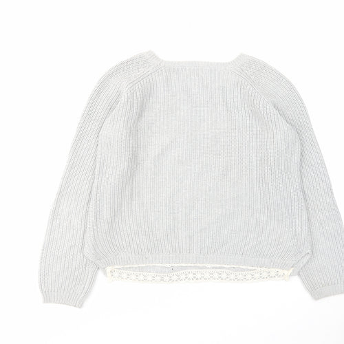 Indigo Womens Grey Round Neck Cotton Pullover Jumper Size 14