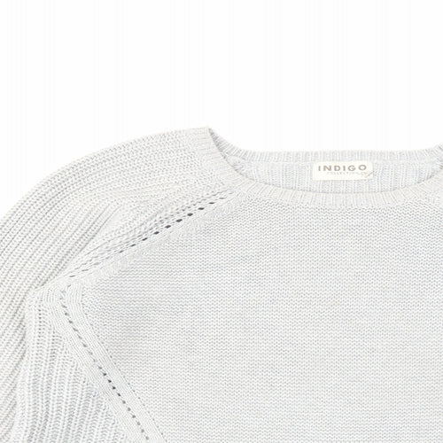 Indigo Womens Grey Round Neck Cotton Pullover Jumper Size 14