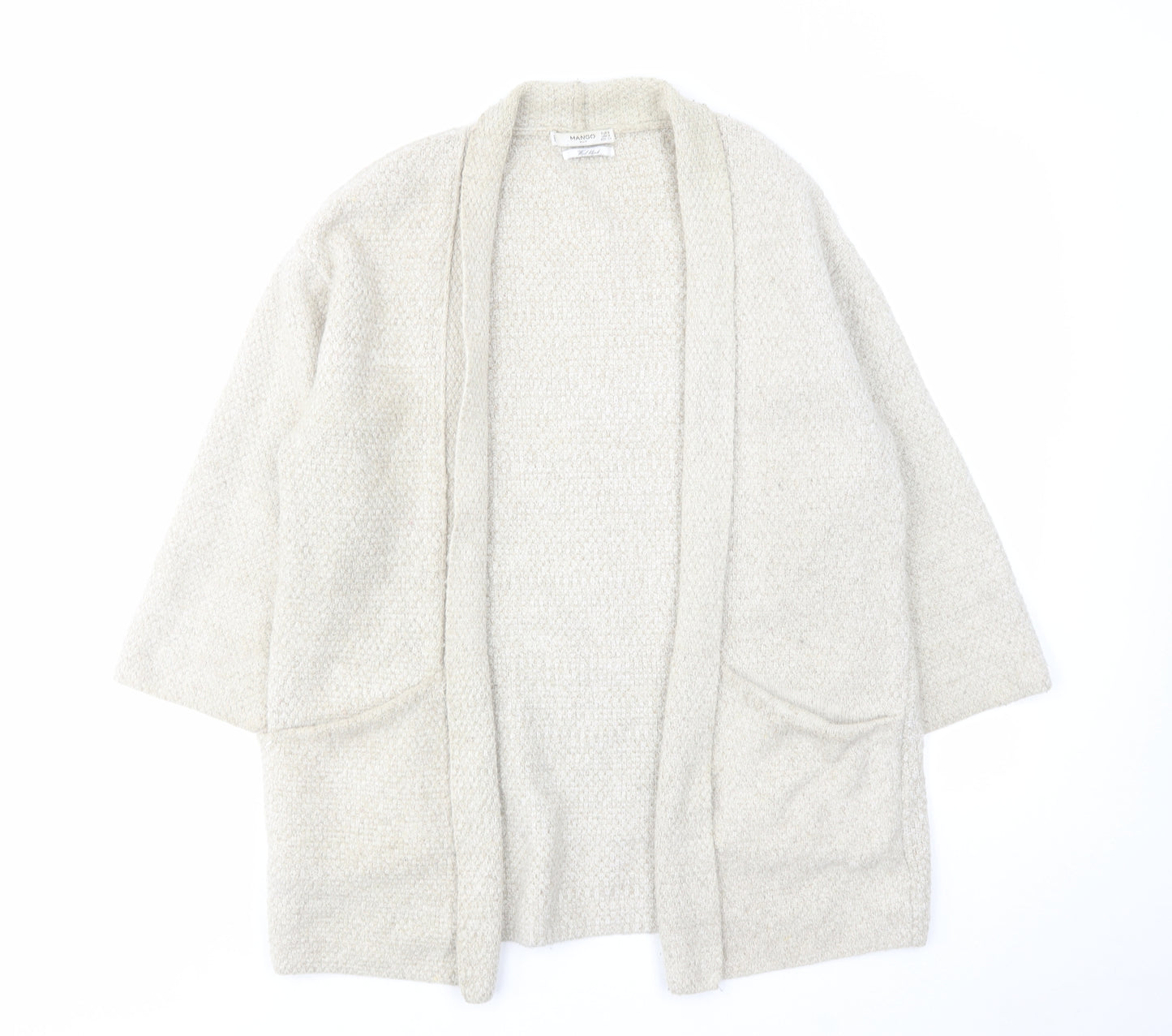 Mango Womens Beige V-Neck Acrylic Cardigan Jumper Size S