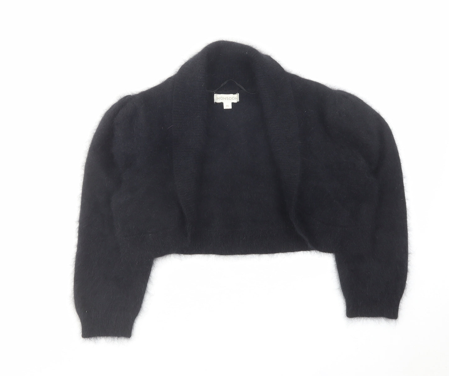 Monsoon Womens Black V-Neck Angora Cardigan Jumper Size M - Cropped