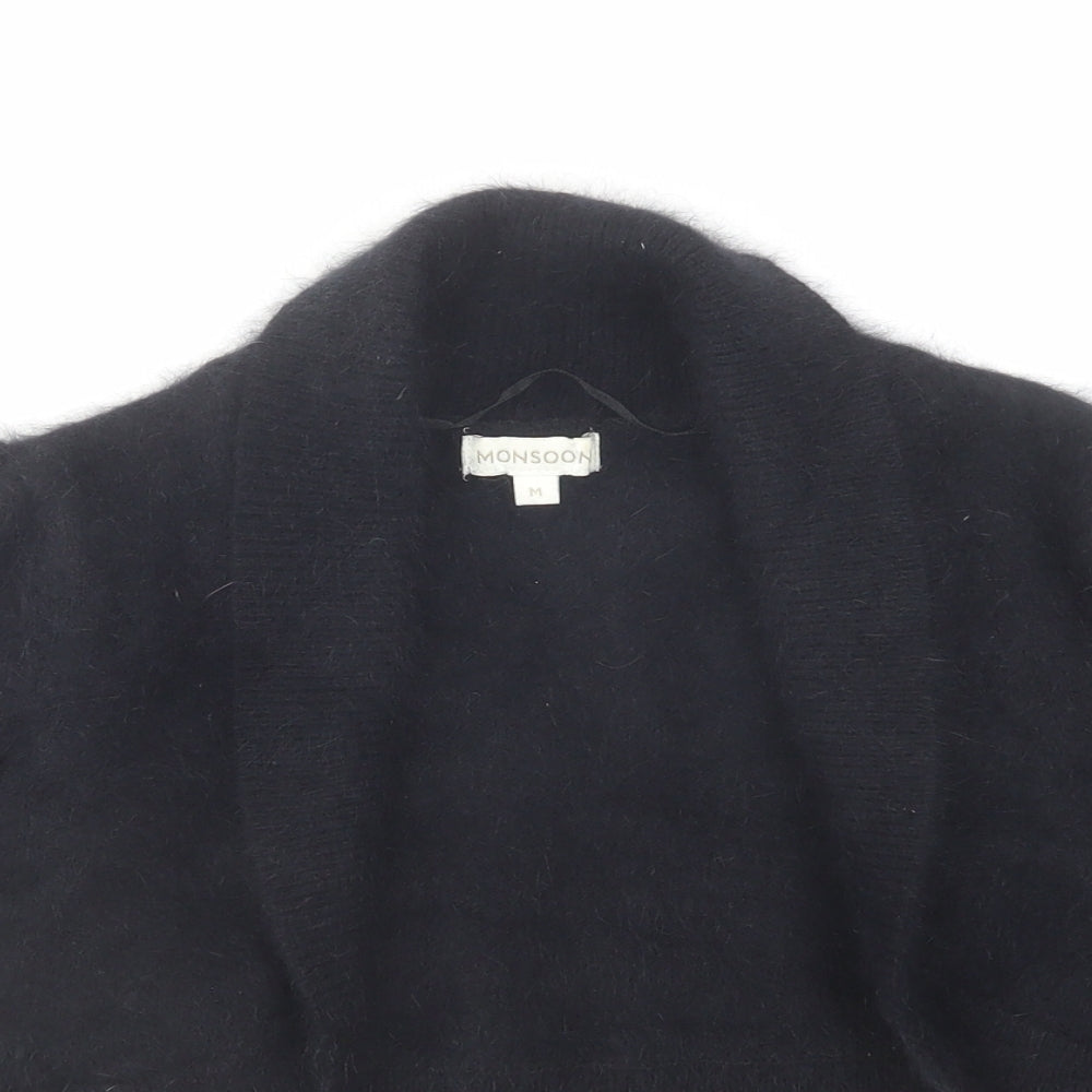 Monsoon Womens Black V-Neck Angora Cardigan Jumper Size M - Cropped