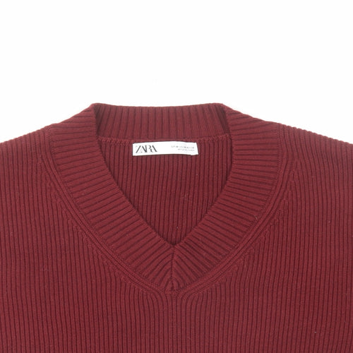 Zara Womens Red V-Neck Polyester Vest Jumper Size M