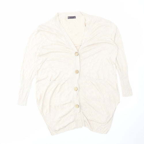 Marks and Spencer Womens Beige V-Neck Linen Cardigan Jumper Size L