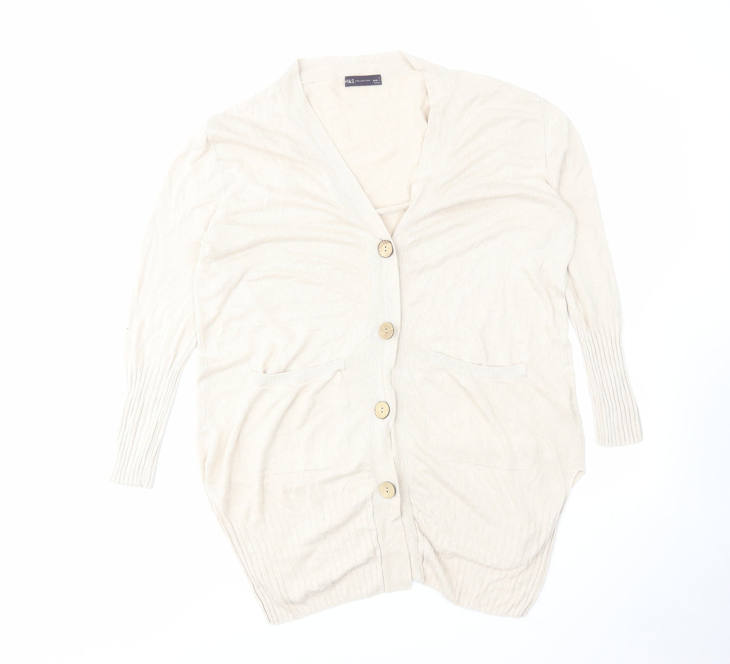 Marks and Spencer Womens Beige V-Neck Linen Cardigan Jumper Size L