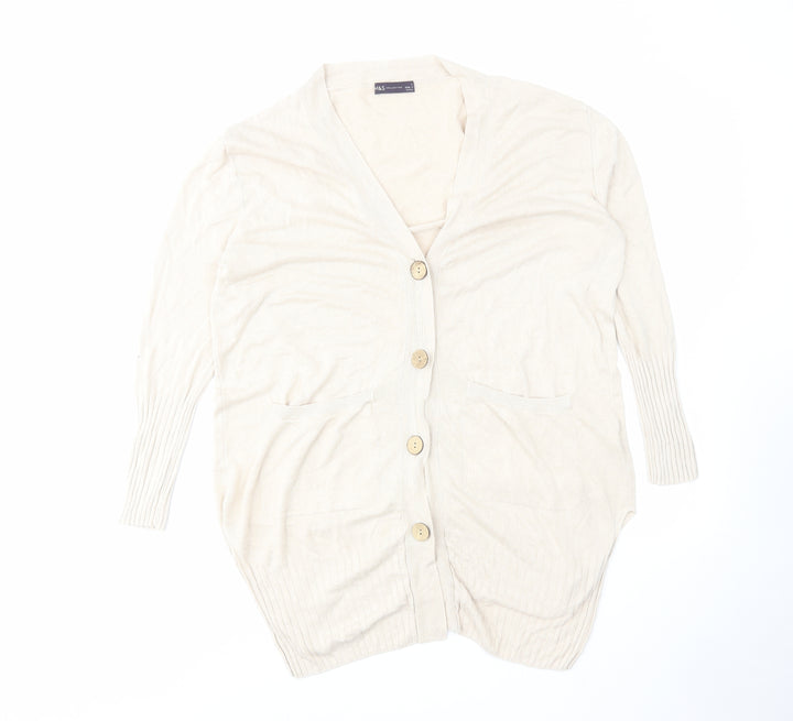 Marks and Spencer Womens Beige V-Neck Linen Cardigan Jumper Size L