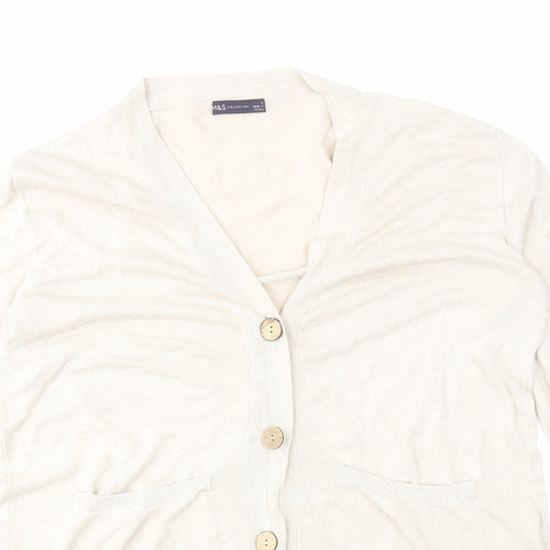 Marks and Spencer Womens Beige V-Neck Linen Cardigan Jumper Size L