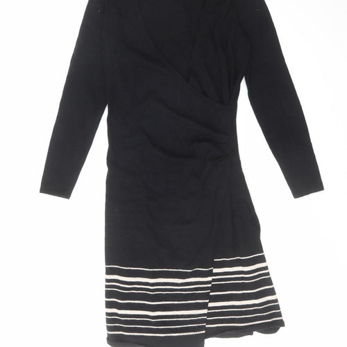 Monsoon Womens Black Striped Viscose A-Line Size 10 V-Neck Pullover