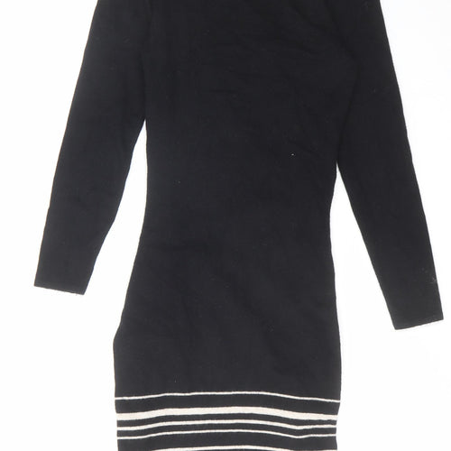 Monsoon Womens Black Striped Viscose A-Line Size 10 V-Neck Pullover