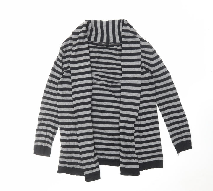 Linea Womens Grey V-Neck Striped Acrylic Cardigan Jumper Size L