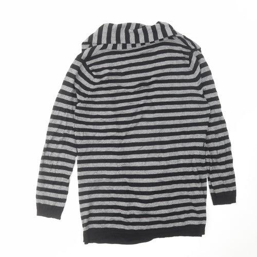 Linea Womens Grey V-Neck Striped Acrylic Cardigan Jumper Size L