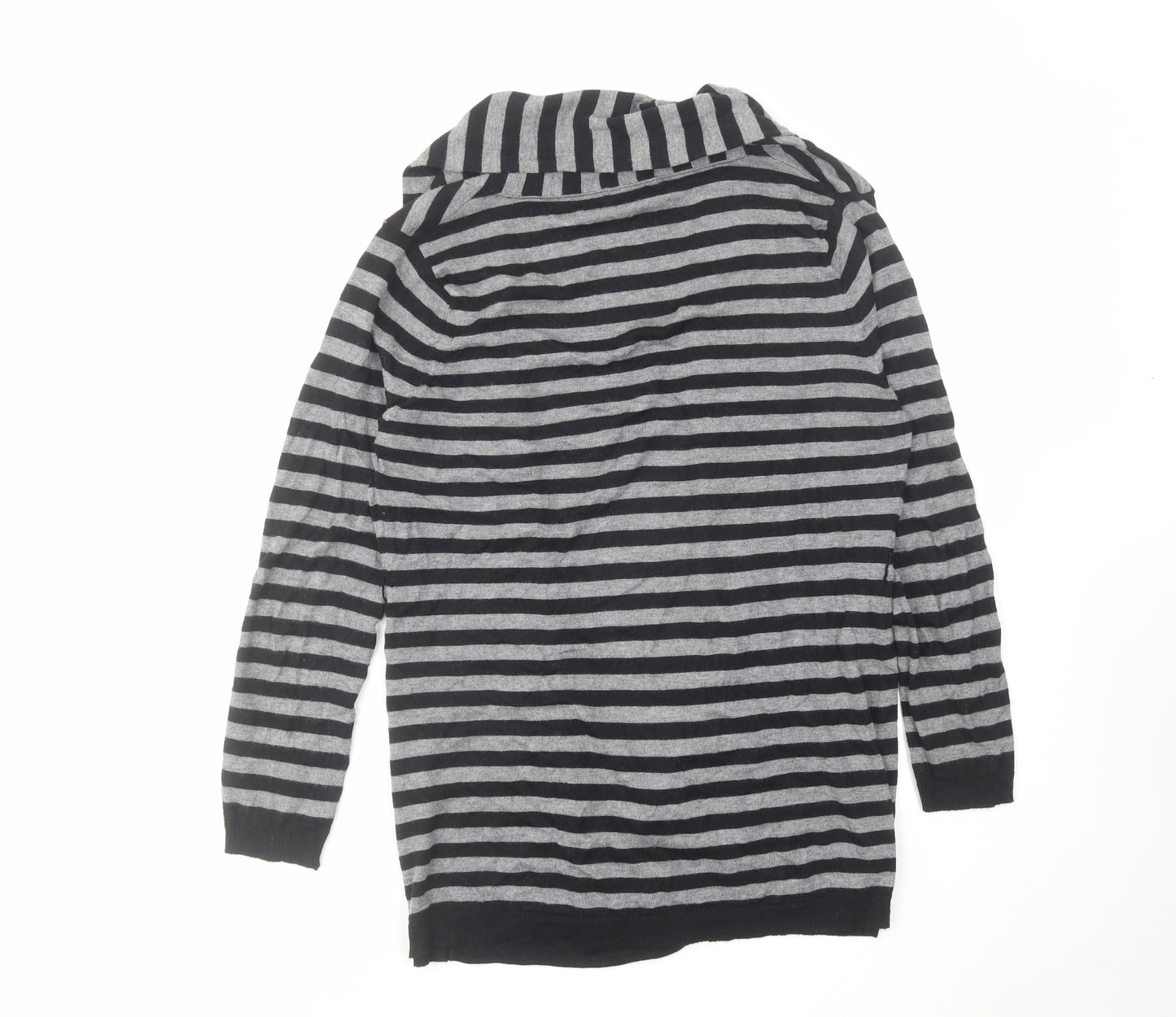 Linea Womens Grey V-Neck Striped Acrylic Cardigan Jumper Size L
