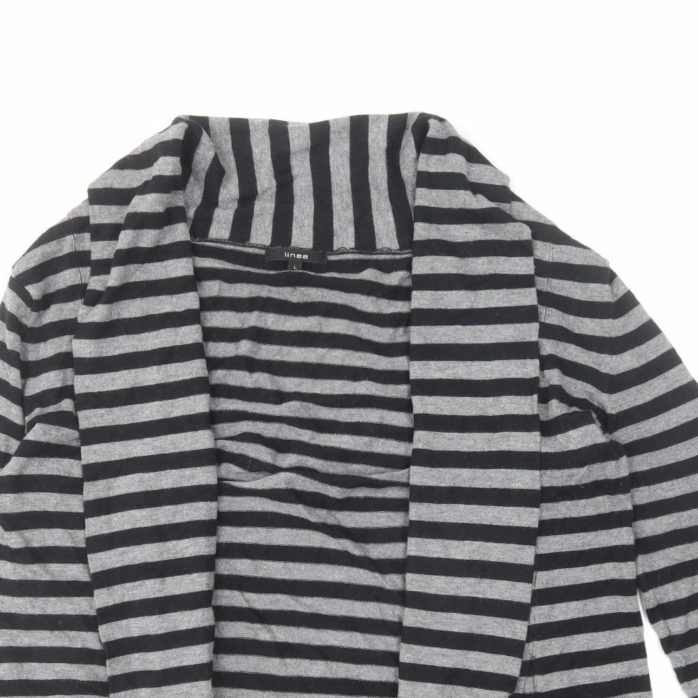 Linea Womens Grey V-Neck Striped Acrylic Cardigan Jumper Size L