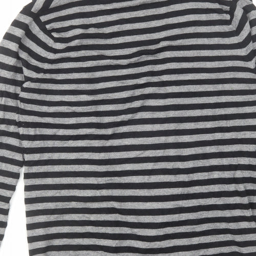 Linea Womens Grey V-Neck Striped Acrylic Cardigan Jumper Size L