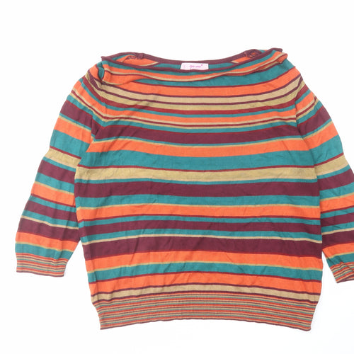 Per Una Womens Multicoloured Boat Neck Striped Acrylic Pullover Jumper Size 16