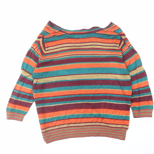 Per Una Womens Multicoloured Boat Neck Striped Acrylic Pullover Jumper Size 16