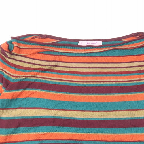 Per Una Womens Multicoloured Boat Neck Striped Acrylic Pullover Jumper Size 16