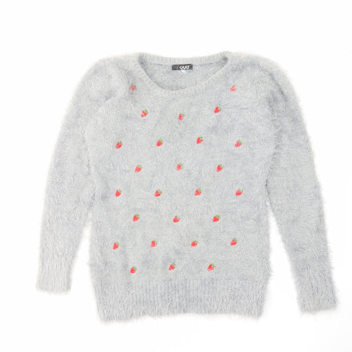 Quiz Womens Grey Round Neck Acrylic Pullover Jumper Size M - Strawberry