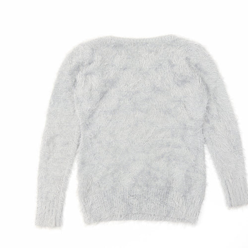 Quiz Womens Grey Round Neck Acrylic Pullover Jumper Size M - Strawberry