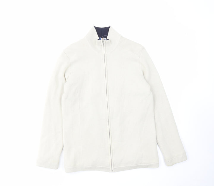 Marks and Spencer Womens Beige High Neck Acrylic Full Zip Jumper Size 14