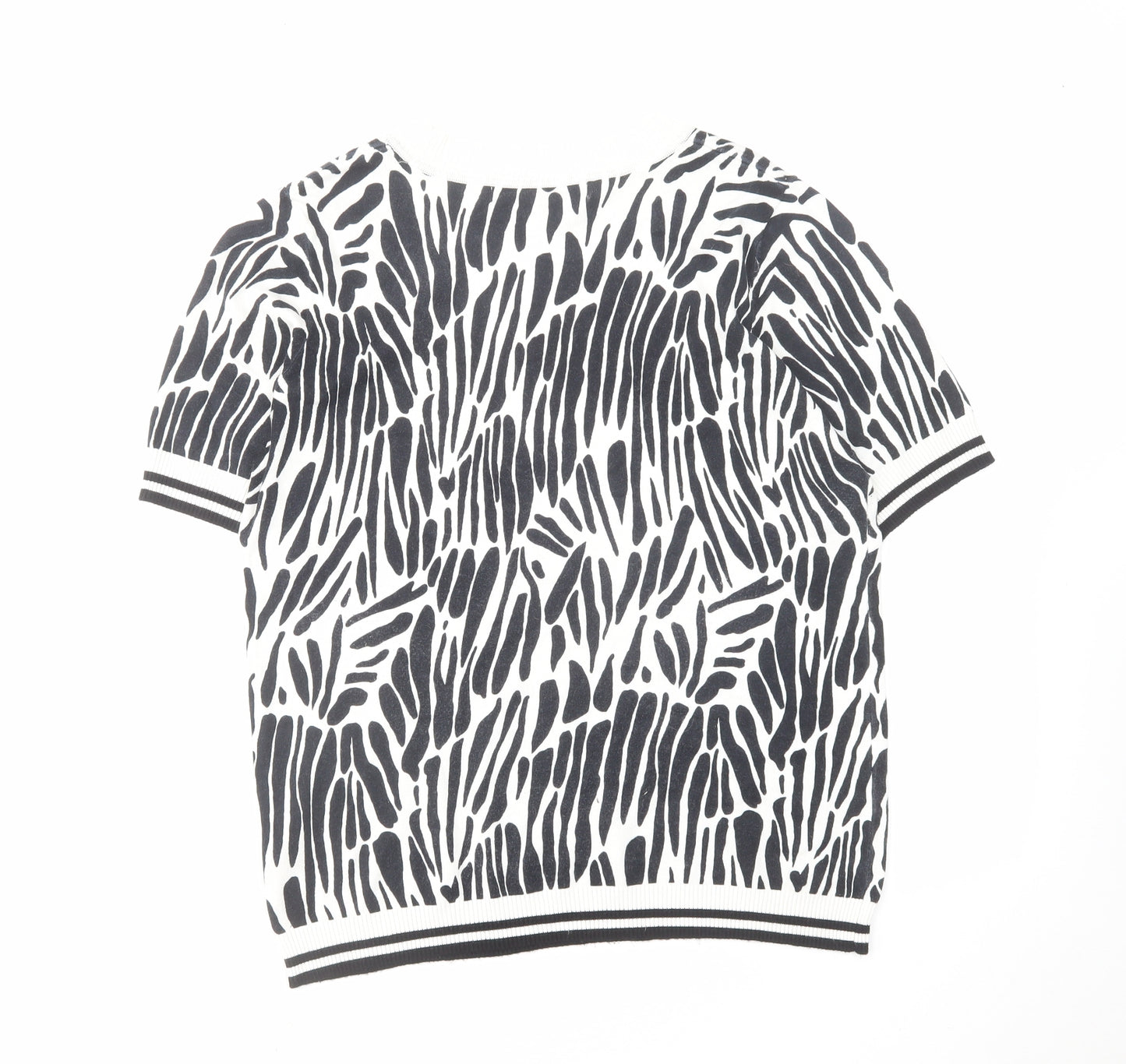 NEXT Womens Black Geometric Viscose Basic T-Shirt Size 14 Round Neck