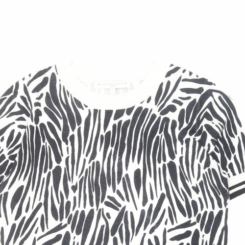 NEXT Womens Black Geometric Viscose Basic T-Shirt Size 14 Round Neck