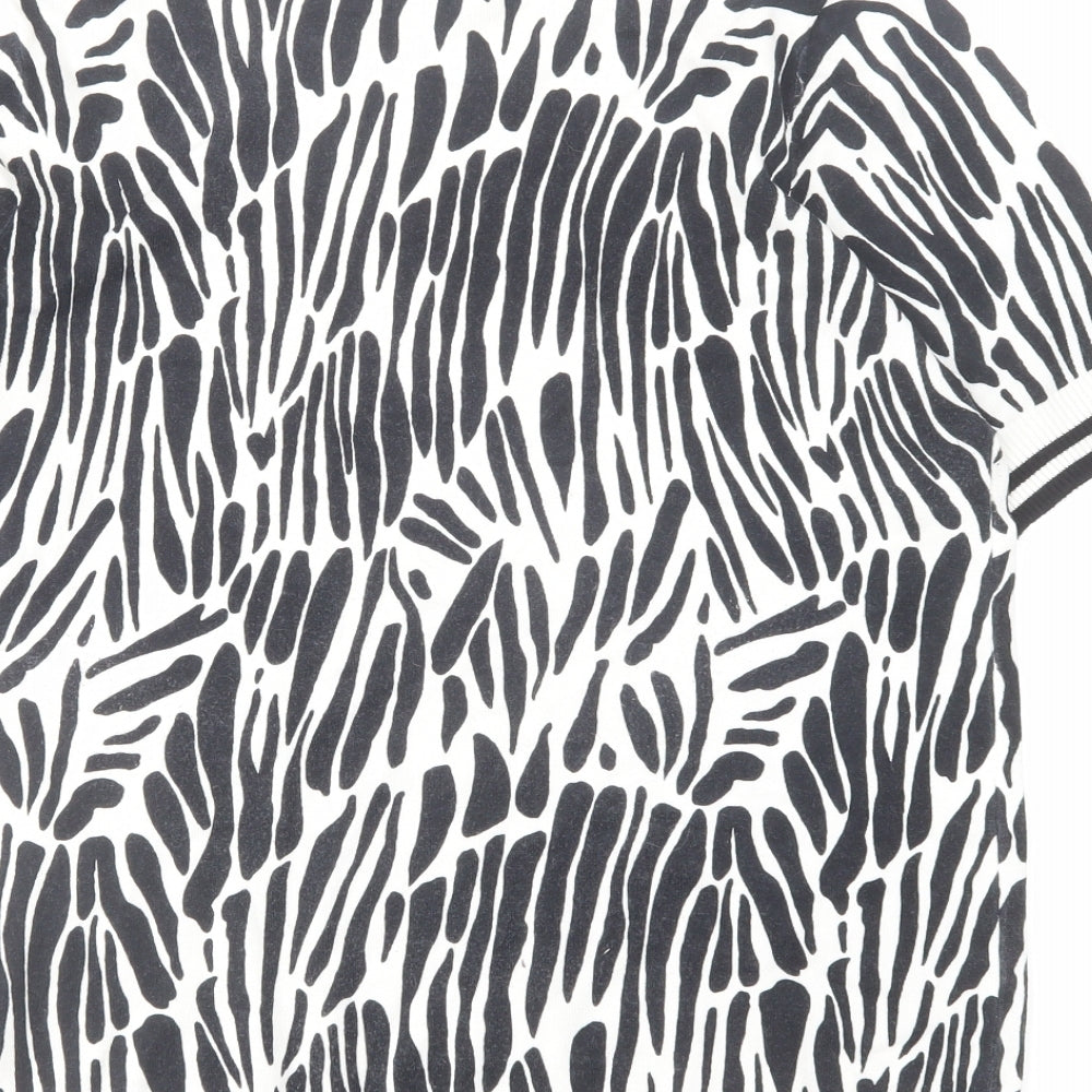 NEXT Womens Black Geometric Viscose Basic T-Shirt Size 14 Round Neck