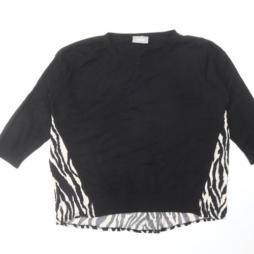 Wallis Womens Black Round Neck Animal Print Acrylic Pullover Jumper Size M - Zebra Print