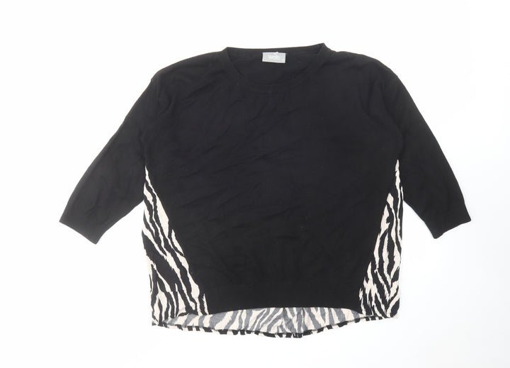 Wallis Womens Black Round Neck Animal Print Acrylic Pullover Jumper Size M - Zebra Print