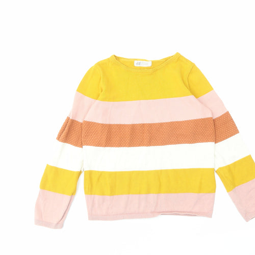 H&M Girls Multicoloured Round Neck Striped Cotton Pullover Jumper Size 6-7 Years Pullover