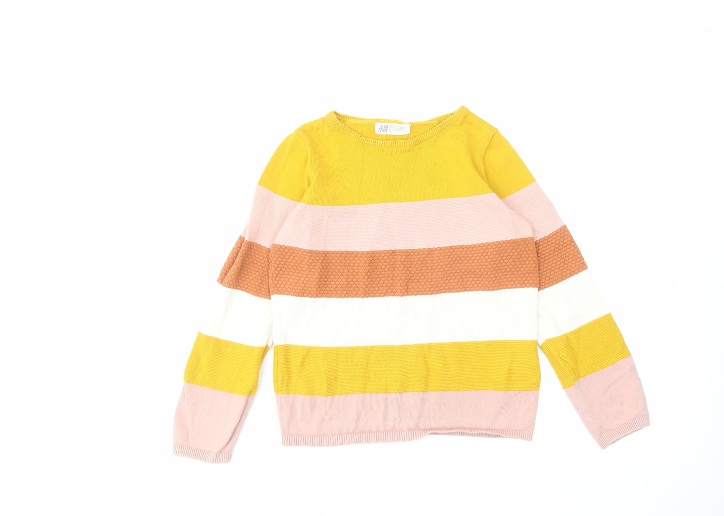 H&M Girls Multicoloured Round Neck Striped Cotton Pullover Jumper Size 6-7 Years Pullover