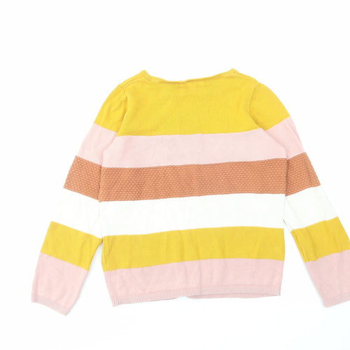 H&M Girls Multicoloured Round Neck Striped Cotton Pullover Jumper Size 6-7 Years Pullover