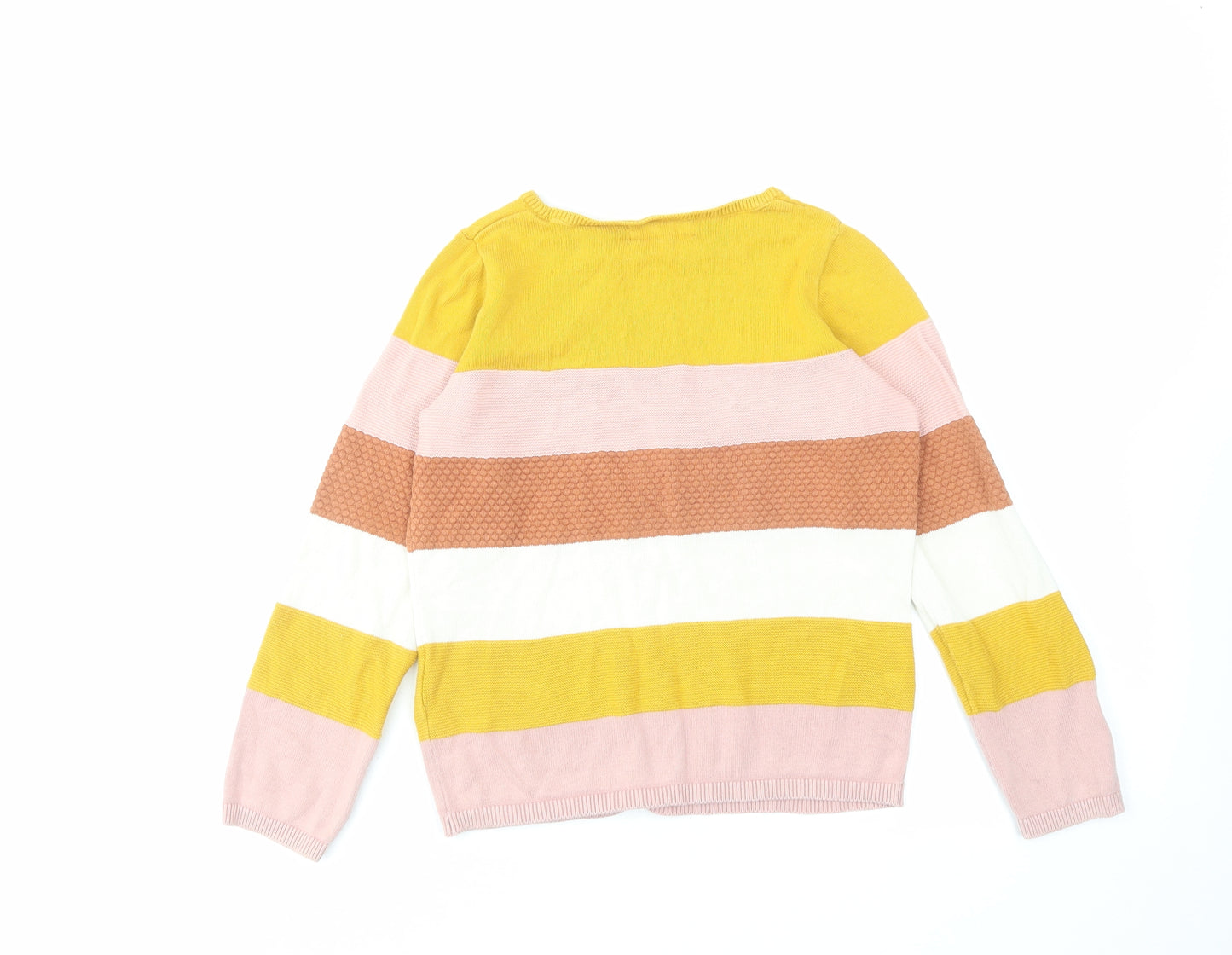 H&M Girls Multicoloured Round Neck Striped Cotton Pullover Jumper Size 6-7 Years Pullover