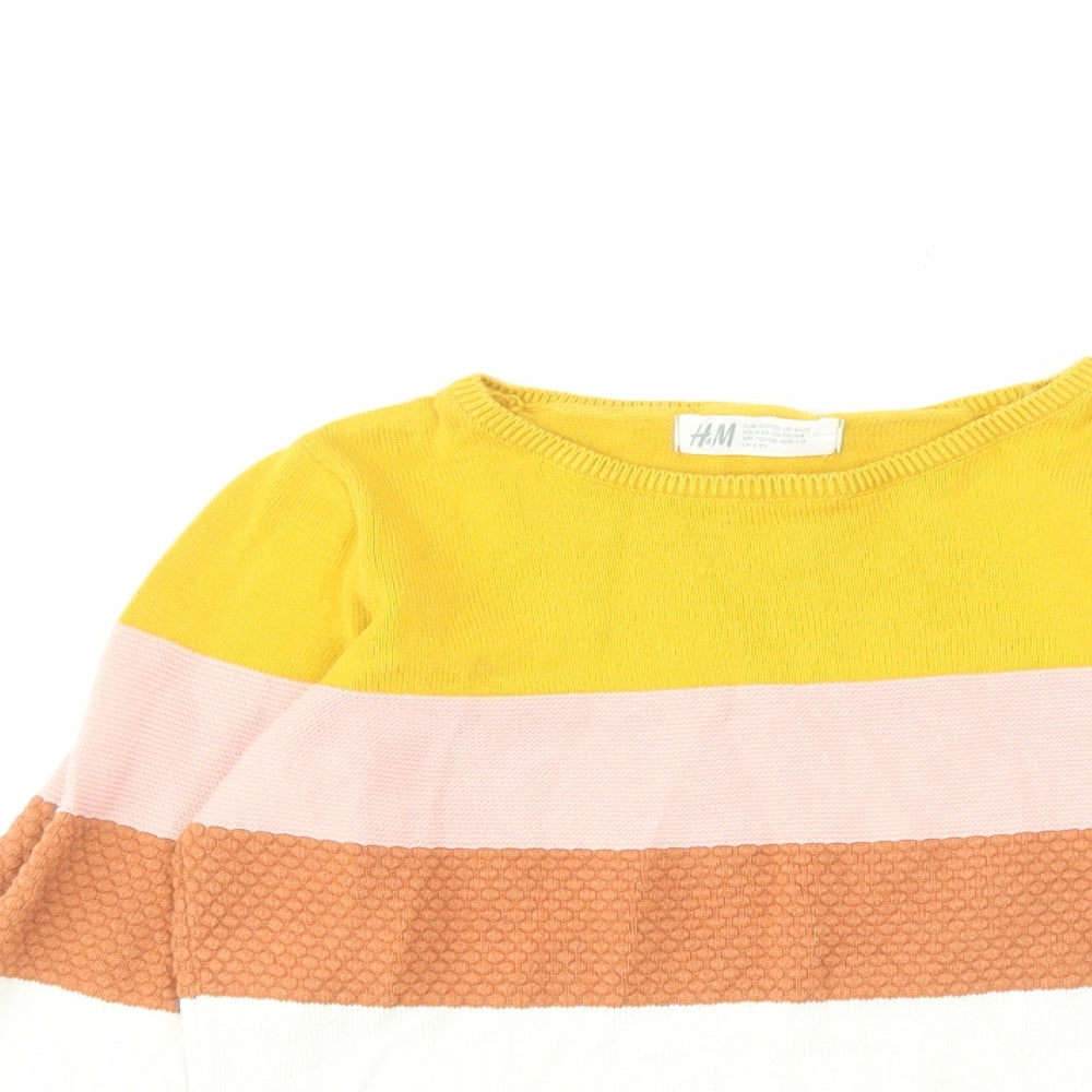 H&M Girls Multicoloured Round Neck Striped Cotton Pullover Jumper Size 6-7 Years Pullover