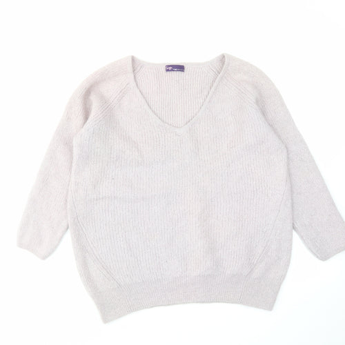 TWIGGY Womens Purple V-Neck Polyamide Pullover Jumper Size 18