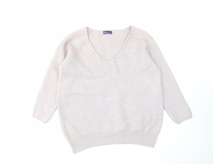 TWIGGY Womens Purple V-Neck Polyamide Pullover Jumper Size 18