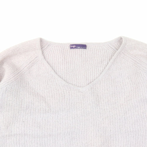 TWIGGY Womens Purple V-Neck Polyamide Pullover Jumper Size 18