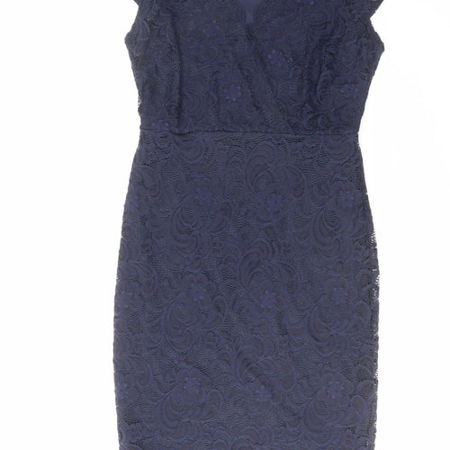 Lipsy Womens Blue Polyamide Shift Size 10 V-Neck Zip